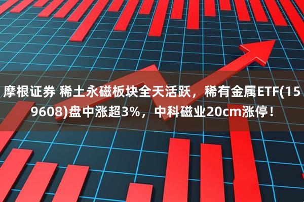 摩根证券 稀土永磁板块全天活跃，稀有金属ETF(159608)盘中涨超3%，中科磁业20cm涨停！